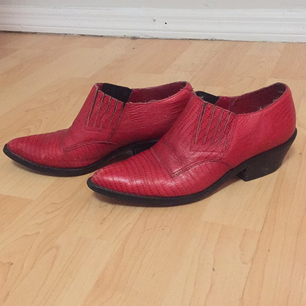 Vintage Red Pointed Toe Ankle Booties